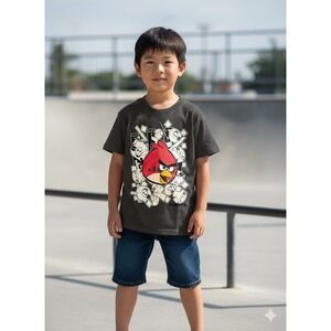 Angry Birds Graphic T-Shirt Fifth Sun Kids Gray Tee Crew Neck Vintage Size 9-11?